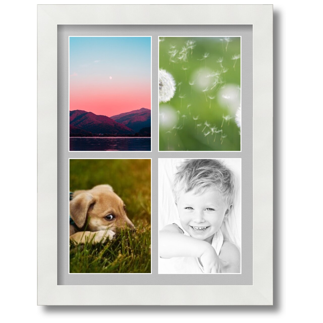 ArtToFrames Collage Photo Picture Frame with 4 - 5x7 inch Openings, Framed in White with Over 62 Mat Color Options and Regular Glass (CSM-3966-2153)
